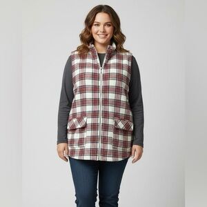 Maurices Buffalo Plaid Sherpa Vest Women Sleeveless Mock Neck Pockets Zips Sz 1X